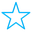 Outlined blue star with a transparent center on a white background.