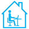 Icon of a person working on a computer inside a house outline, symbolizing remote work or home office setup.
