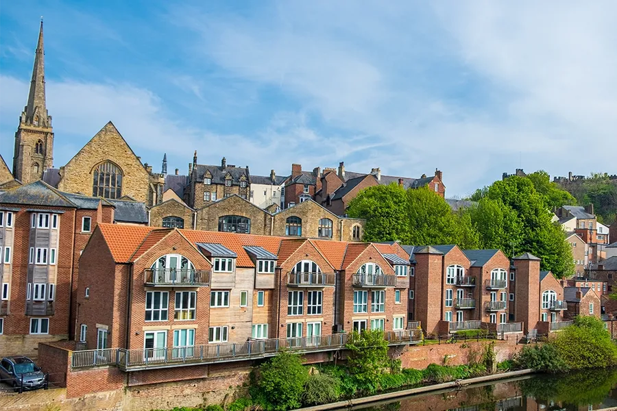 houses along the bank of River Wear, Durham, North East England