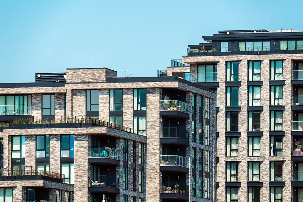 modern high-rise block of flats in UK