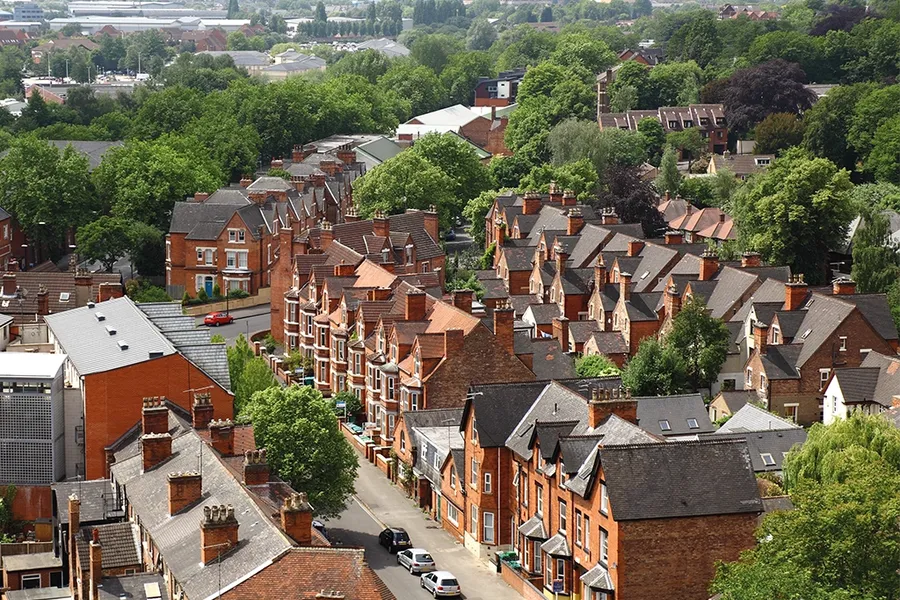 houses seen from Nottingham skyline, England, UK