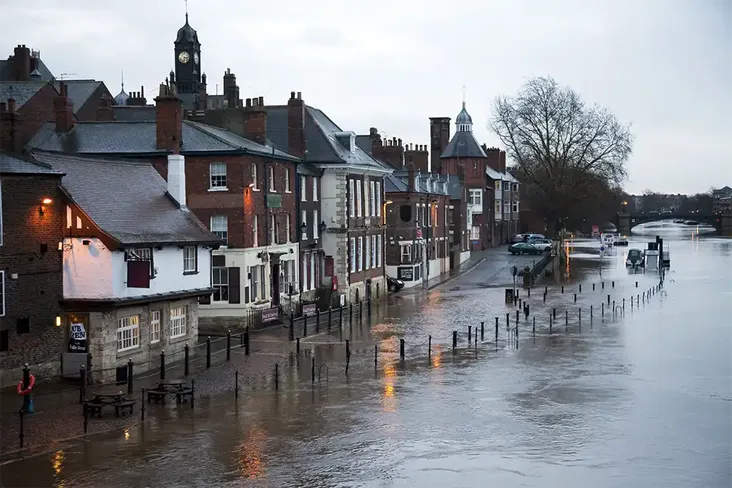 street in york flooded by heavy rains and burst river