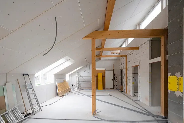 house renovations being completed to turn the attic into a master suite