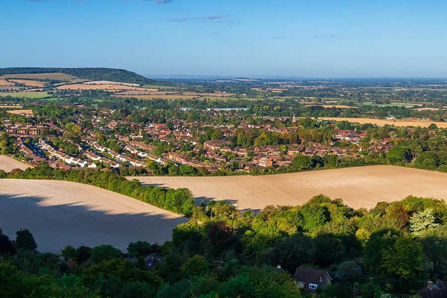 majestic viewpoint of countryside and small villages, Buckinghamshire, South East England
