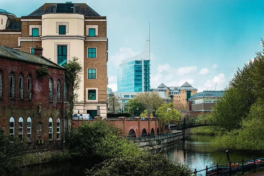 view of the canal in Reading, South East England