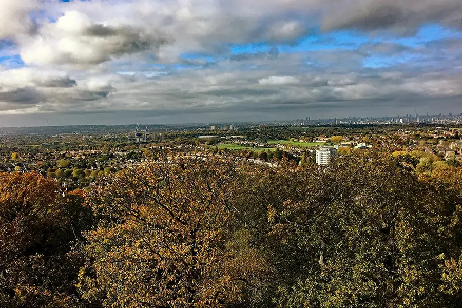 panoramic view of London from Shooters Hill, Welling, London UK