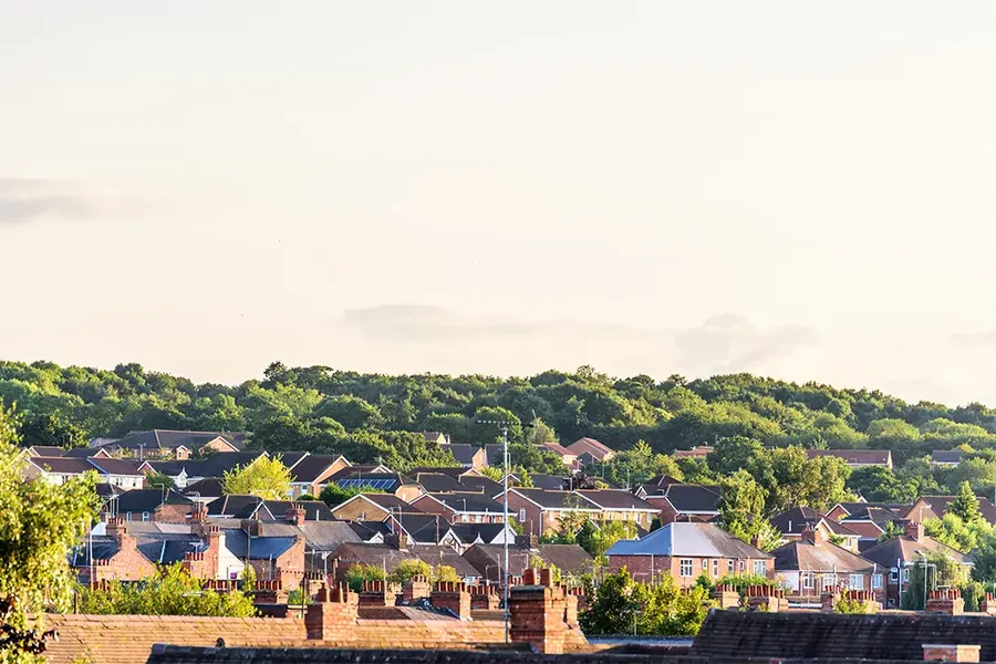 houses and rooftops across Northampton, UK