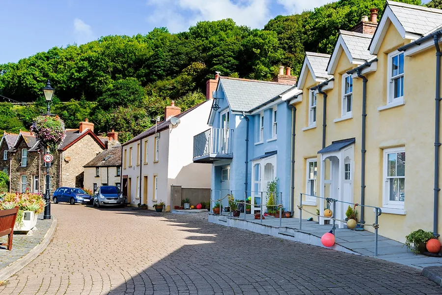 pretty colourful houses in Fishguard, Wales UK