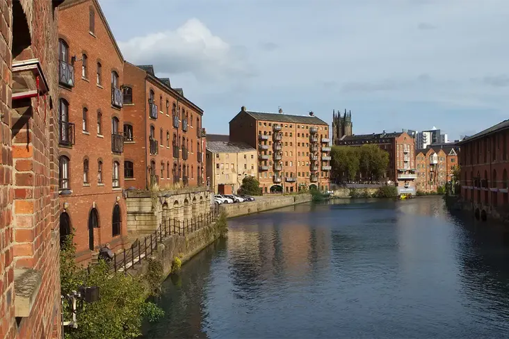 modern leasehold flats along the river aire in leeds yorkshire uk