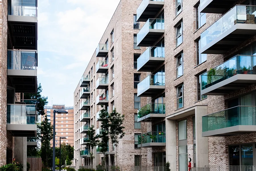 Modern apartment block of flats in Upton Park, Newham, East London, England, UK