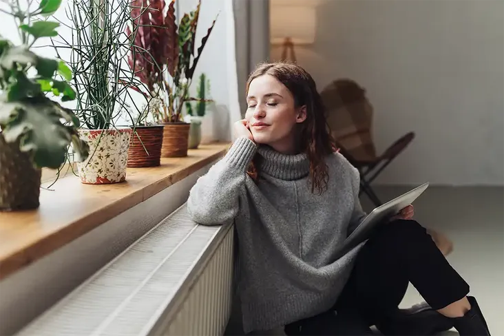 young home buyer looking at her property searches relieved that no issues have been raised