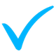 A bright blue checkmark with a smooth, bold appearance, set against a transparent background.