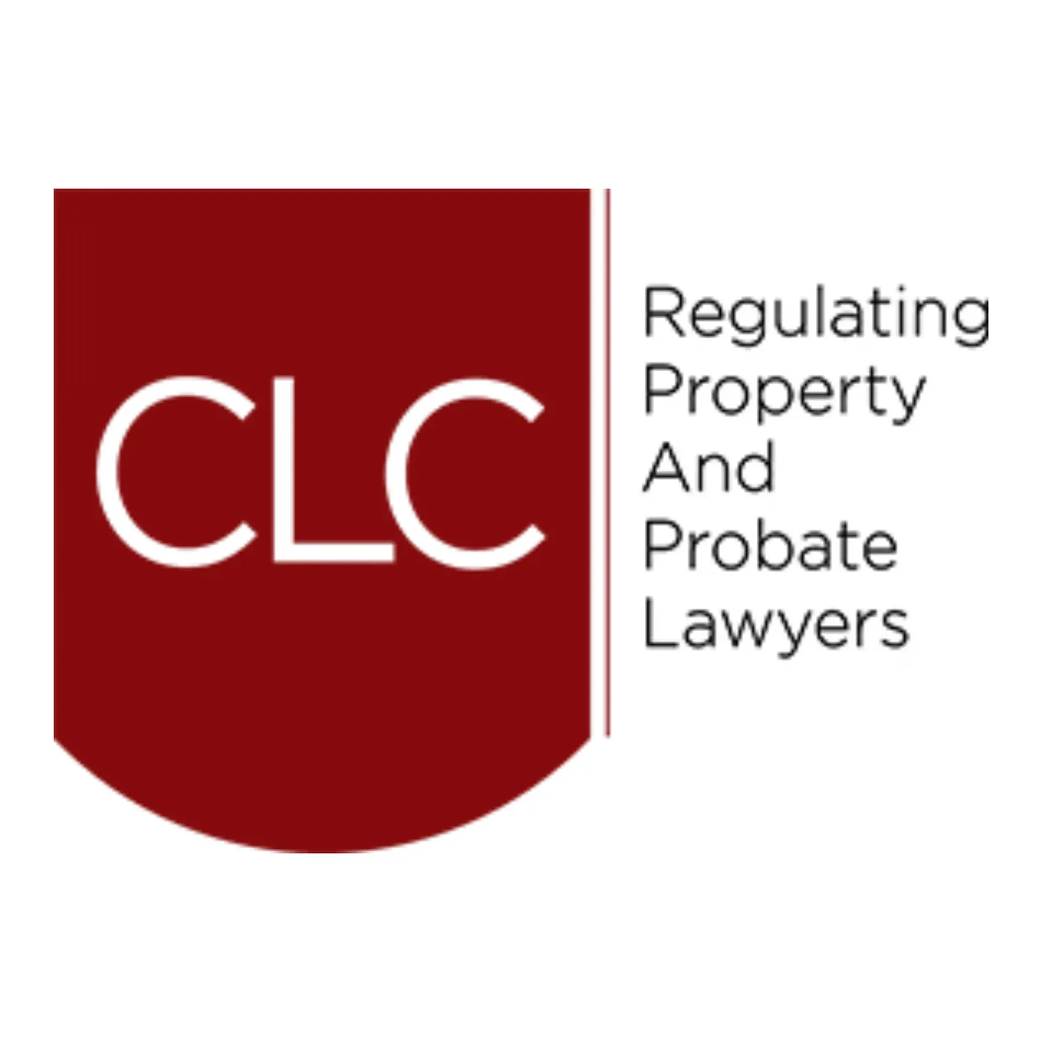Maroon shield logo with "CLC" inside, next to text "Regulating Property And Probate Lawyers" in black on a white background.