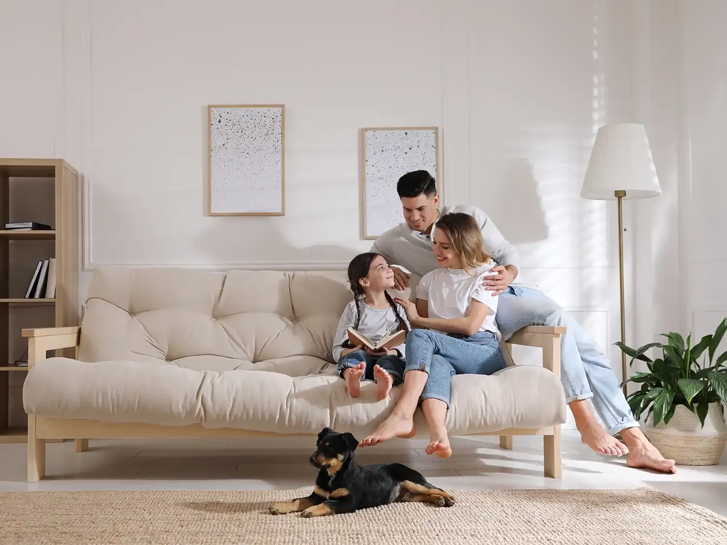 young family worry free in their home after just renewing their home insurance