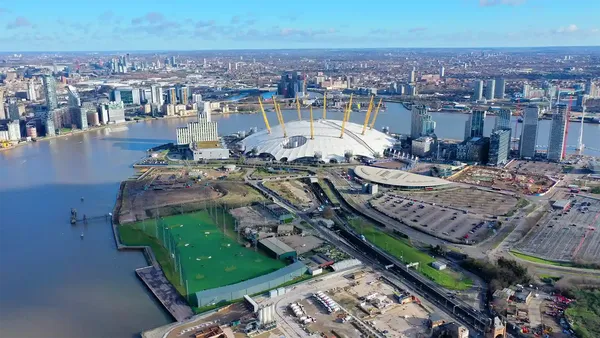 view of O2 Arena in Greenwich Peninsula, London, UK