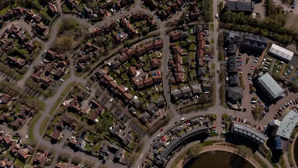 aerial photo of a typical British housing estate in Milton Keynes UK