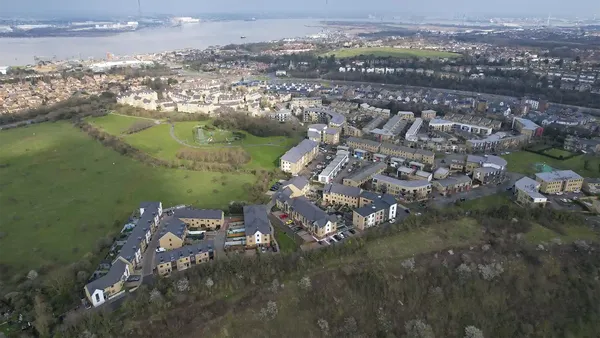 aerial view of houses in Greenhithe, Dartford, Kent UK