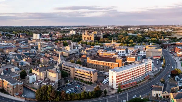 cityscape skyline of Peterborough city centre