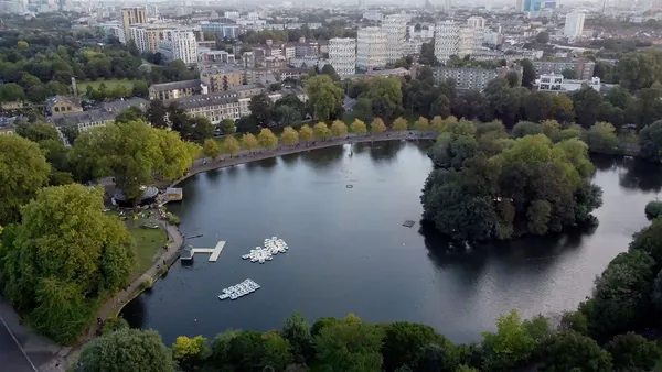 Aerial view of the beautiful Victoria Park in Hackney East London UK