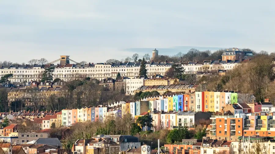panoramic view of houses in the Cliftom area of Bristol, South West UK 2