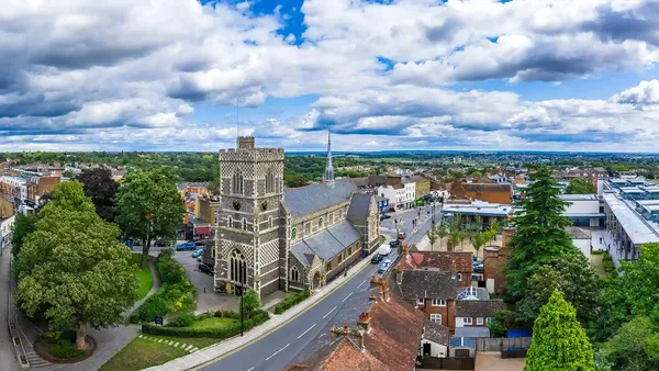 church and houses in High Barnet, Enfield, UK
