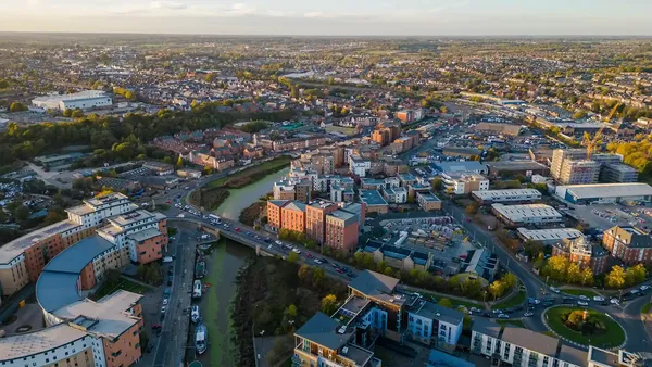 aerial view of the houses and towns across Colchester in Essex, England