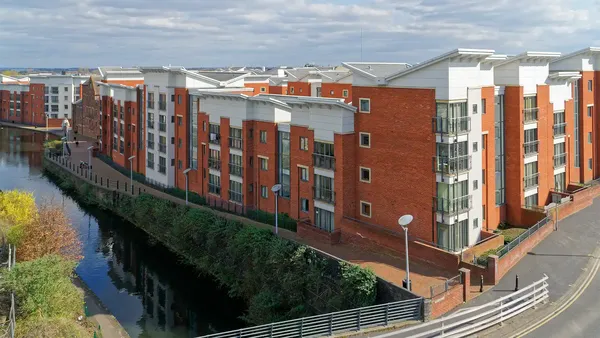 houses and flats in Horseley Fields estate, situated along canal in Wolverhampton, West Midlands