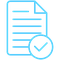 Document icon with text lines and a check mark in a blue outline.