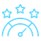 blue outline of a gauge with 3 stars on the top and the needle is pointing to the right