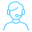 blue icon of the outline of a person with a headset on, like they are working in a call centre or customer services