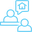 blue icon of 2 people with a speech bubble coming from one person. There is a house icon inside the speech bubble