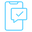 blue mobile phone icon with a speech bubble and a tick inside the bubble