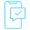 blue mobile phone icon with a speech bubble and a tick inside the bubble