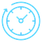 blue icon of a clock with an arrow tracing around the outside of the clock