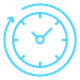 blue icon of a clock with an arrow tracing around the outside of the clock