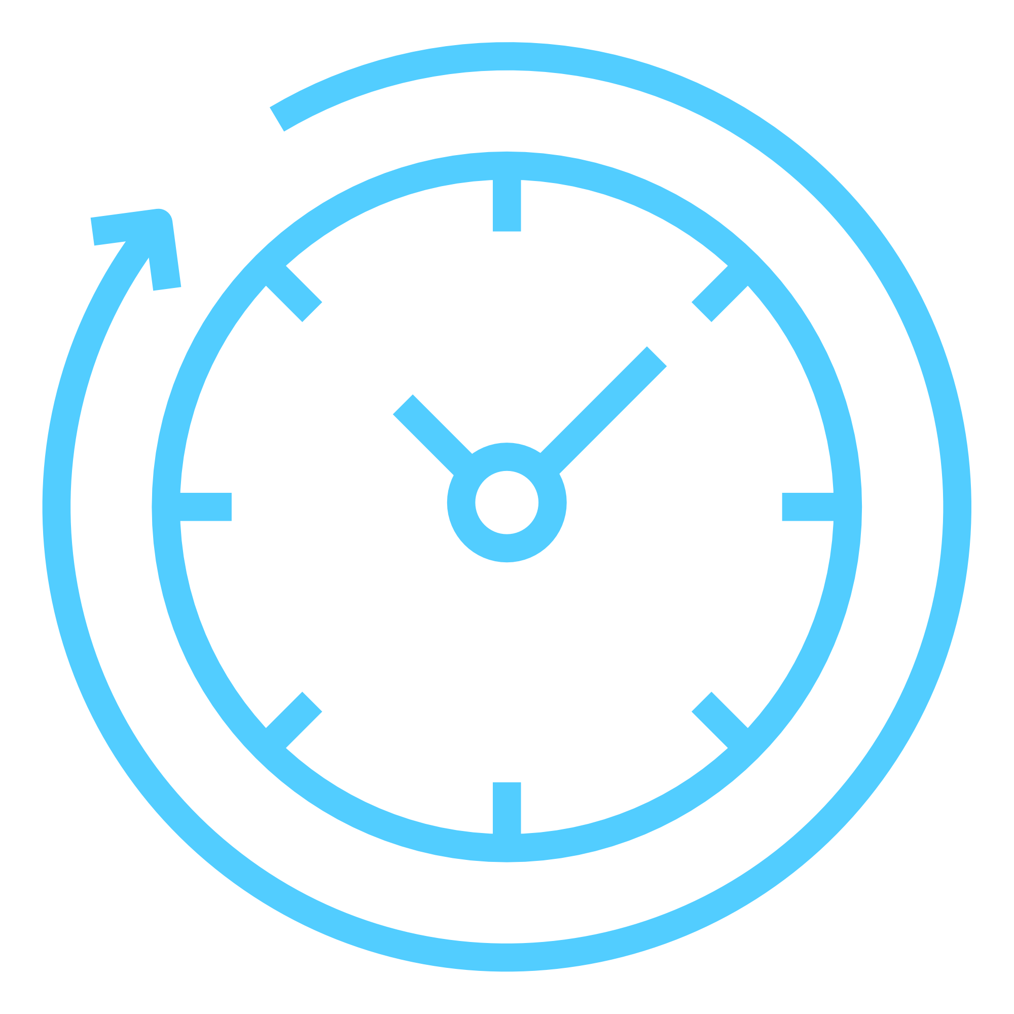 blue icon of a clock with an arrow tracing around the outside of the clock