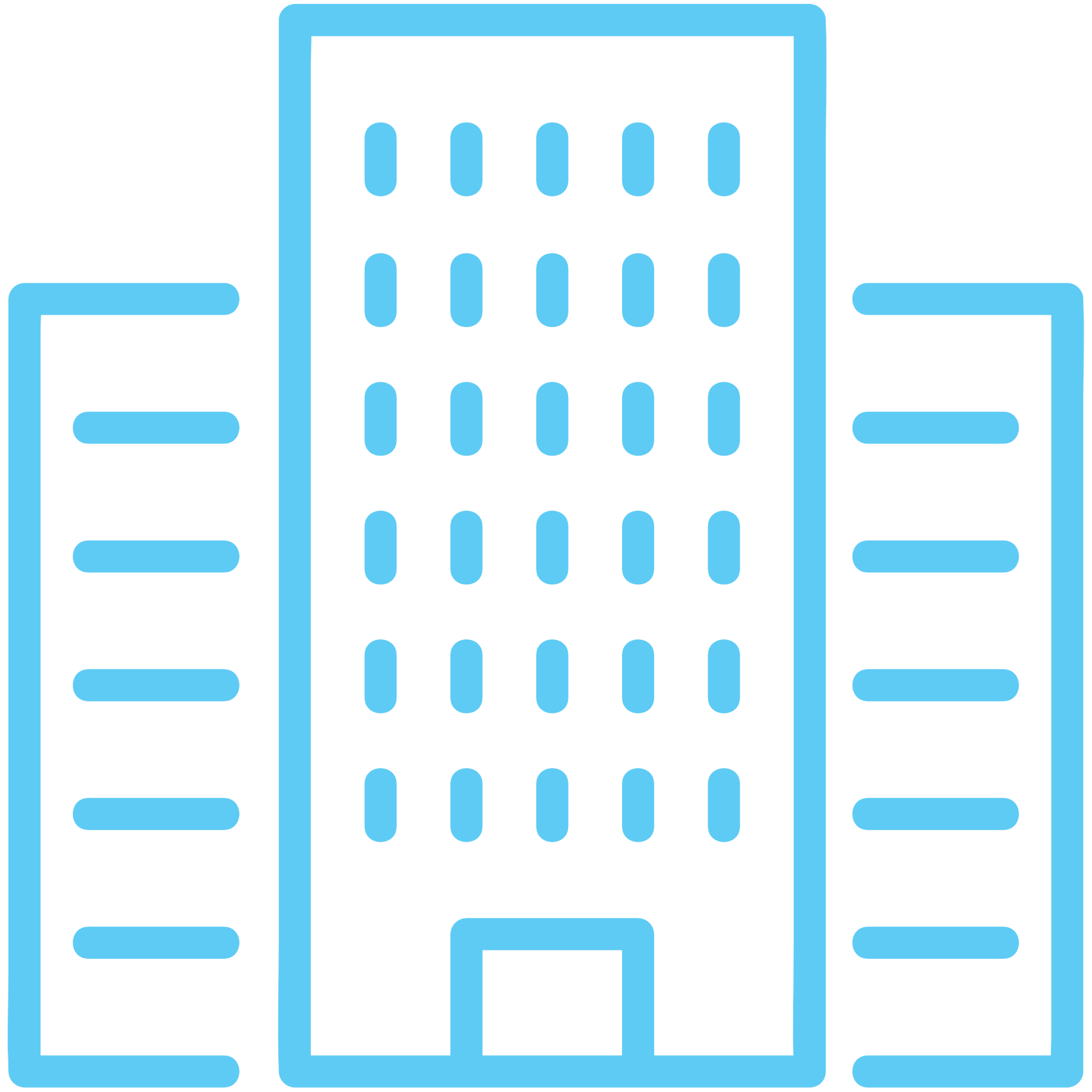 blue icon of a set of high rise flats