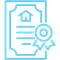 blue outline of a certificate with a rosette on it