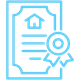 blue outline of a certificate with a rosette on it