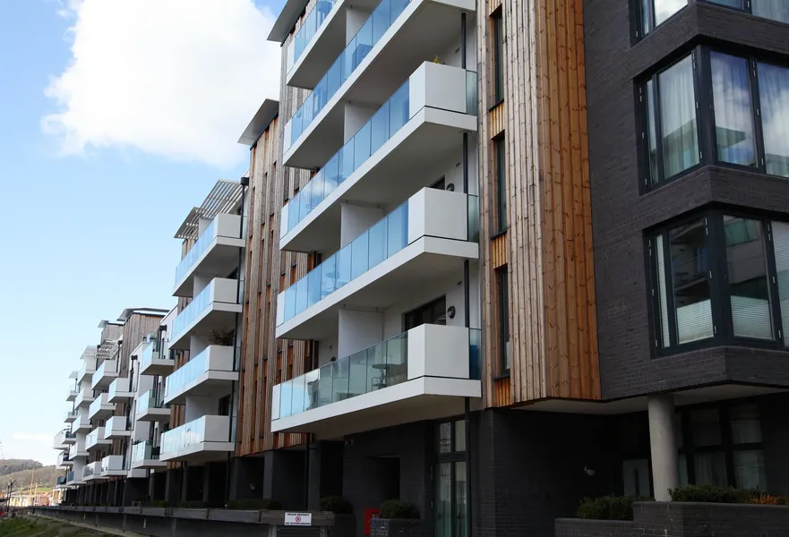 a block of modern leasehold flats in London