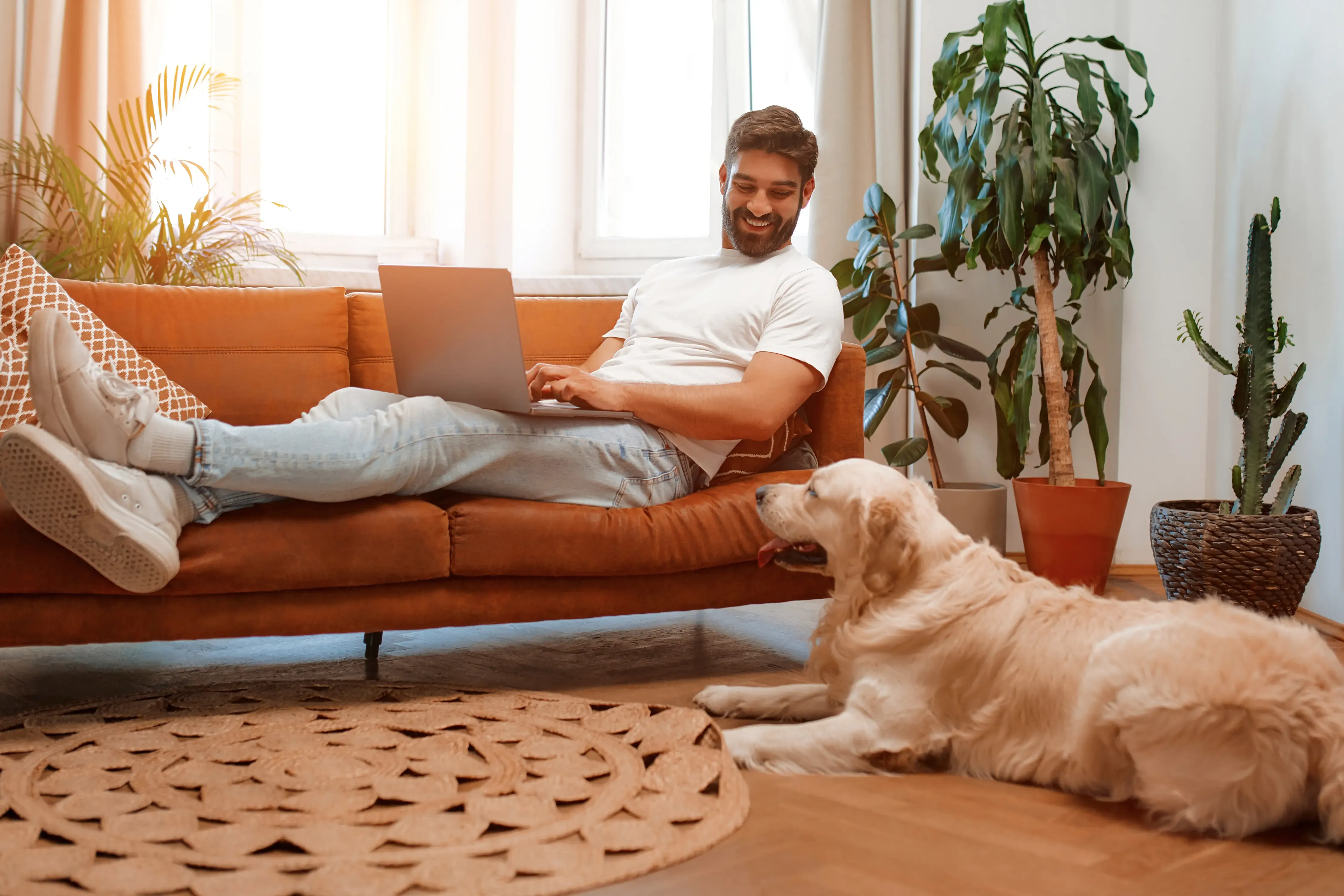 a man looking at the process to get a mortgage so he can buy his first home