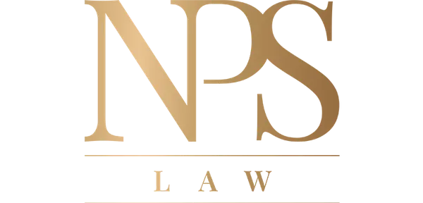 A gold logo with the letters "NPS" stylised, featuring horizontal lines below with the word law inbetween