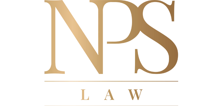 A gold logo with the letters "NPS" stylised, featuring horizontal lines below with the word law inbetween