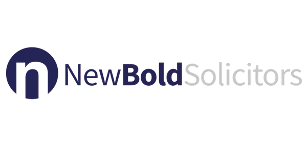 Navy blue circle Logo with an 'n' in the middle of the circle and the the right of the logo is navy blue text "NewBold" followed by light grey text "Solicitors".