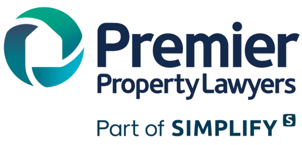 Logo with a stylised teal and dark blue design, featuring the text "Premier Property Lawyers" and "Part of Simplify" written underneath.