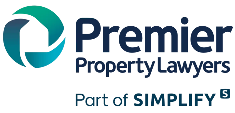 Logo with a stylised teal and dark blue design, featuring the text "Premier Property Lawyers" and "Part of Simplify" written underneath.