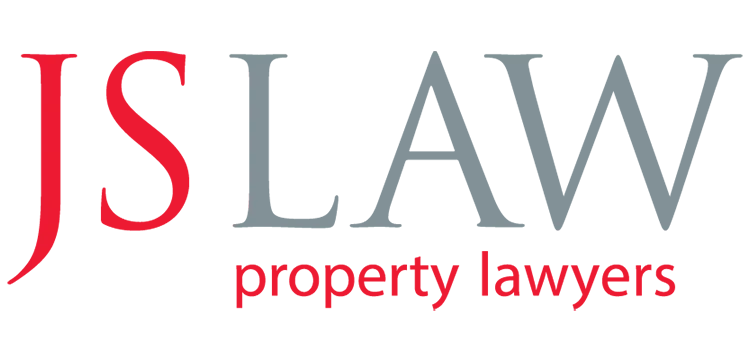Logo with red and grey, featuring text that reads "JS LAW property lawyers"