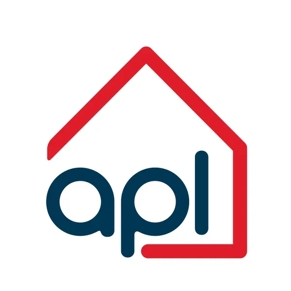 Logo for Advantage Property Lawyers with the lowercase letters "apl" inside a red outline of a house on a white background.