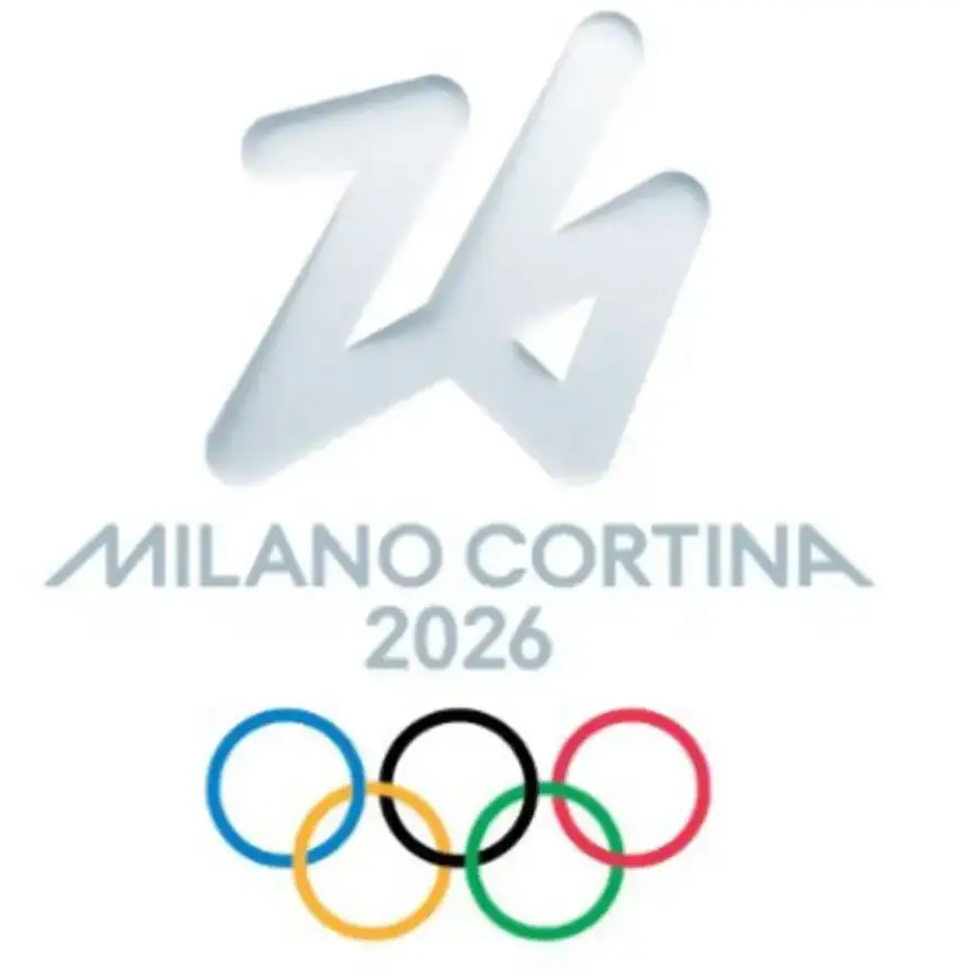 Logo of Milano Cortina 2026 Winter Olympics, featuring stylized "26" and the Olympic rings beneath.
