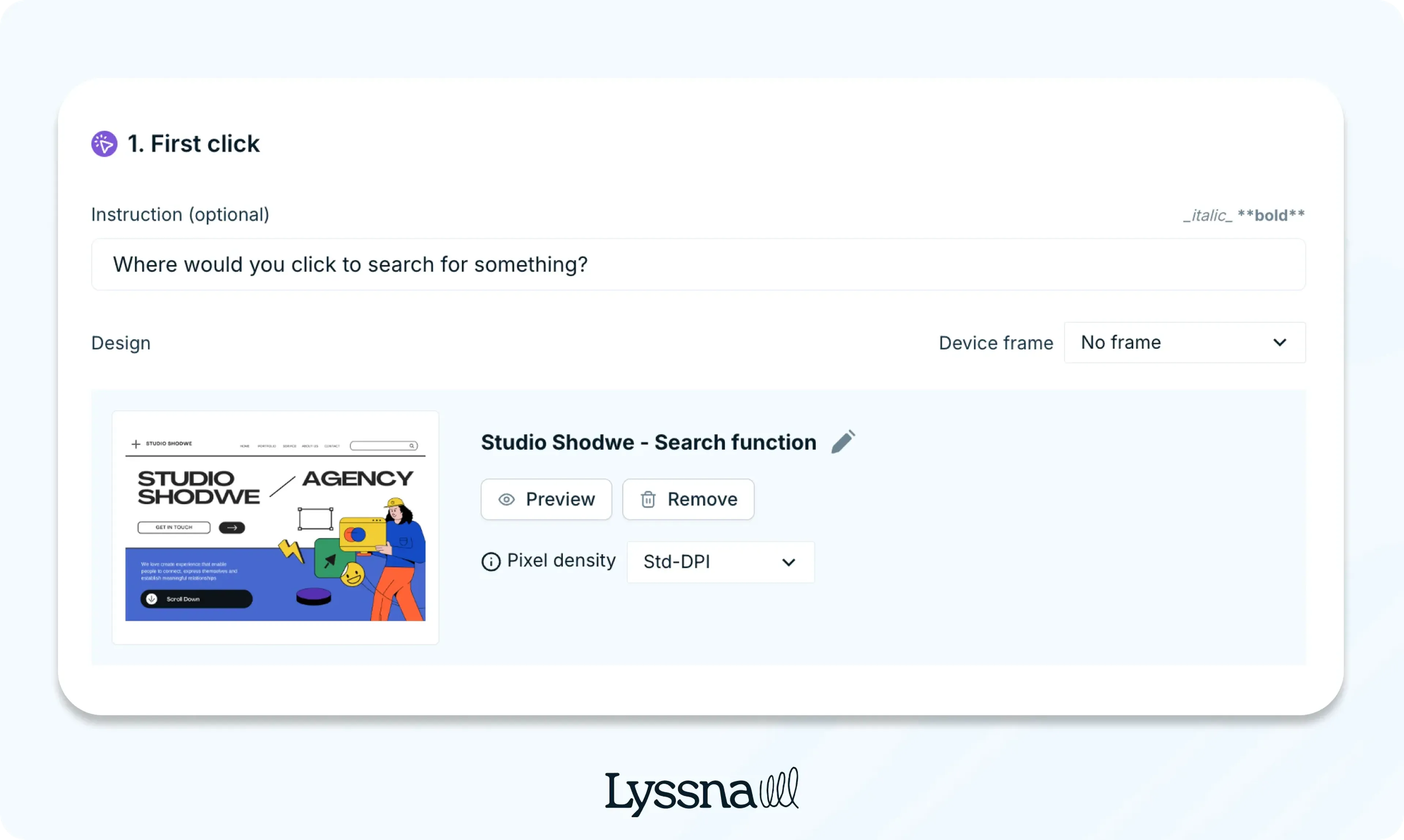 Icon testing guide - Example of creating First click test in Lyssna